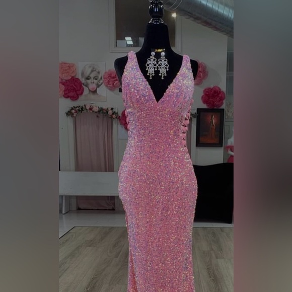 Rachel Allan 70438 Sequined Crisscross Side Prom Gown pink new Barbie size 4 nwt - Picture 4 of 5